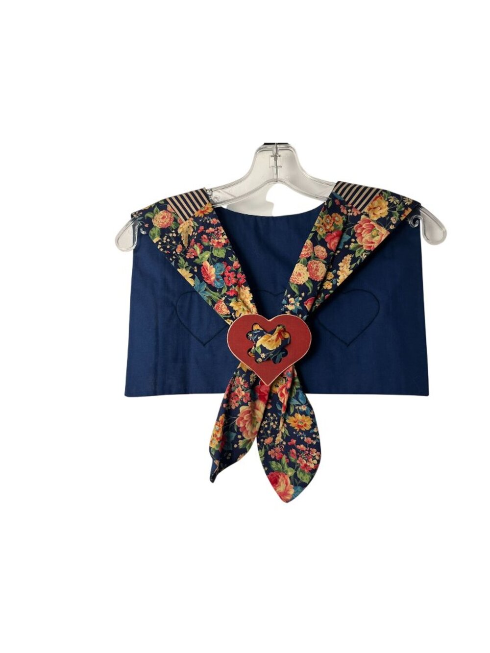 Handmade Reversible Floral Heart Fabric Collar Scarf Necklace Folk Art Used